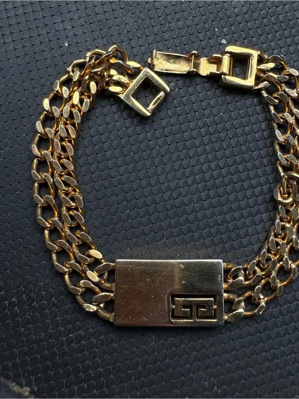 Givenchy Gold-Tone Triple Chain Bracelet with Greek Key Plate